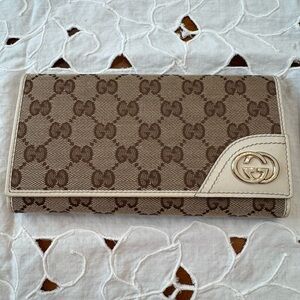 Gucci Brown and Cream Monogram Wallet